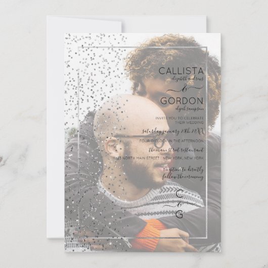 Invitation Parties scintillant en argent rose Confetti côté p (Devant)