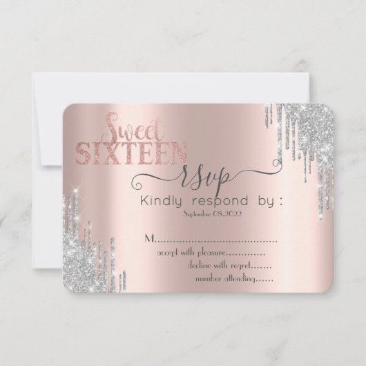 Invitation Parties scintillant en argent Rose Gold Sweet 16 R (Devant)