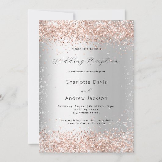 Invitation Parties scintillant en argent rose mariage d'or (Devant)