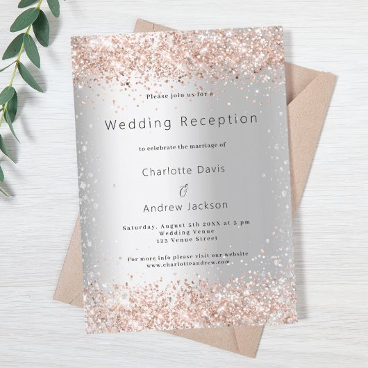 Invitation Parties scintillant en argent rose mariage d'or