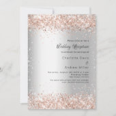 Invitation Parties scintillant en argent rose mariage d'or (Devant)