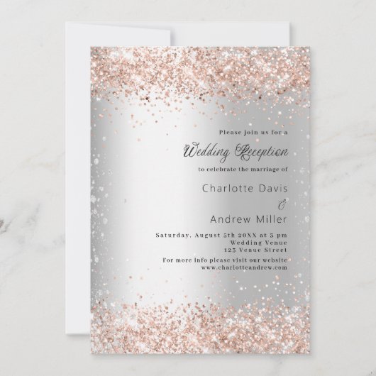 Invitation Parties scintillant en argent rose mariage d'or (Devant)