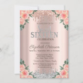 Invitation Parties scintillant en argent Rose or Floral Sweet (Devant)