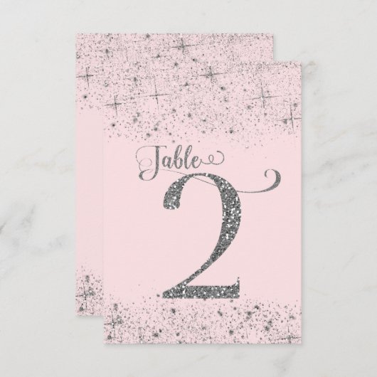 Invitation Parties scintillant en argent rose pâle Numéro de (Devant / Derrière)