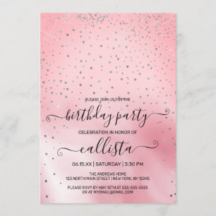 Invitation Parties scintillant en argent rose princesse Confe