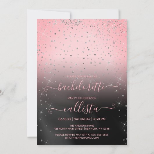 Invitation Parties scintillant en argent rose princesse Confe (Devant)