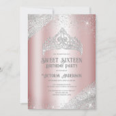 Invitation Parties scintillant en argent rose Princesse Tiara (Devant)