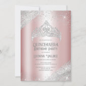 Invitation Parties scintillant en argent rose Princesse Tiara (Devant)