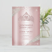 Invitation Parties scintillant en argent rose Princesse Tiara (Debout devant)