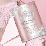 Invitation Parties scintillant en argent rose Princesse Tiara<br><div class="desc">Cette invitation à la fête d'anniversaire glamour et girly sweet sixteen est parfaite pour la fille élégante et branchée. Il présente une couronne de tiare argentée faux imprimé avec des confettis de poussière de parties scintillant mouchetée et éclaboussée sur un arrière - plan métallique de rêve rose. C'est élégant, joli,...</div>