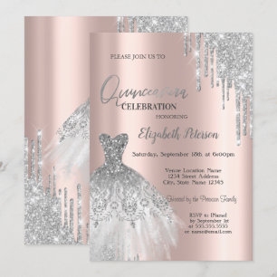 Invitation Parties scintillant en argent, Rose  robe or Quinc