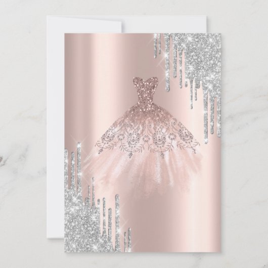 Invitation Parties scintillant en argent, Rose  robe or Quinc (Dos)