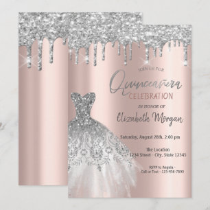 Invitation Parties scintillant en argent, Rose  robe or Quinc