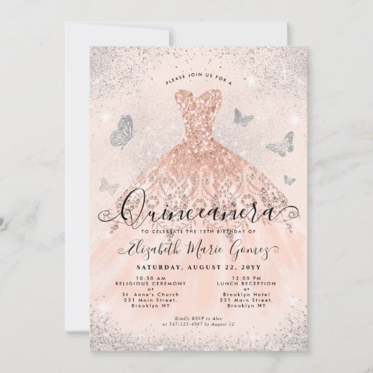 Invitation Parties scintillant en argent rose Rose Rose Rose  (Devant)
