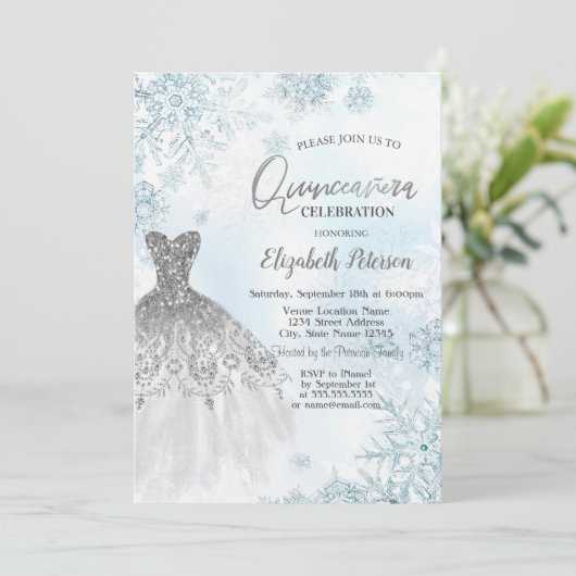 Invitation Parties scintillant en argent Snowflakes (Debout devant)