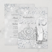 Invitation Parties scintillant en argent Tiara & talons doux  (Devant / Derrière)