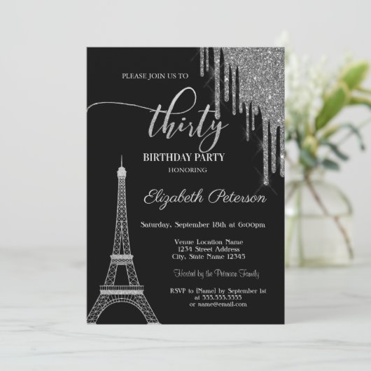 Invitation Parties scintillant en argent, Tour Eiffel 30t Ann (Debout devant)