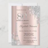 Invitation Parties scintillant en argent, Tour Eiffel 80e ann (Devant)