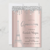 Invitation Parties scintillant en argent, Tour Eiffel Quincea (Devant)