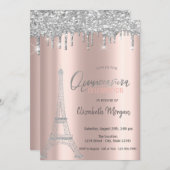 Invitation Parties scintillant en argent, Tour Eiffel Quincea (Devant / Derrière)