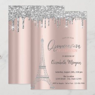 Invitation Parties scintillant en argent, Tour Eiffel Quincea