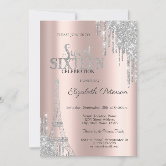 Invitation Parties scintillant en argent, Tour Eiffel Sweet 1 (Devant)