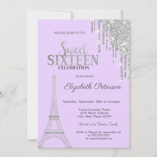 Invitation Parties scintillant en argent, Tour Eiffel Sweet 1 (Devant)