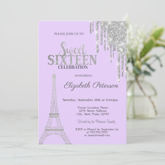 Invitation Parties scintillant en argent, Tour Eiffel Sweet 1 (Debout devant)