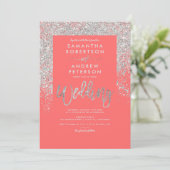 Invitation Parties scintillant en argent typographie corail c (Debout devant)