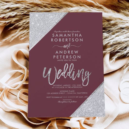 Invitation Parties scintillant en argent typographie mariage