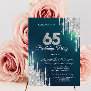 Invitation Parties scintillant en argent Vert 65e anniversair