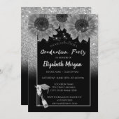 Invitation Parties scintillant en argent, Vin, Verre, Fleurs  (Devant / Derrière)