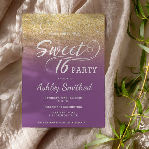 Invitation Parties scintillant en faux or moderne ombre pourp