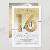 Invitation Parties scintillant en feuille d'or chic en marbre (Devant / Derrière)