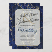 Invitation Parties scintillant en marbre bleu marine  en or M (Devant / Derrière)