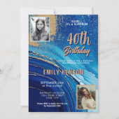 Invitation Parties scintillant en marbre bleu or 2 Photo 40e  (Devant)