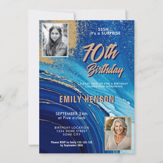 Invitation Parties scintillant en marbre bleu or 2 Photo 70e  (Devant)