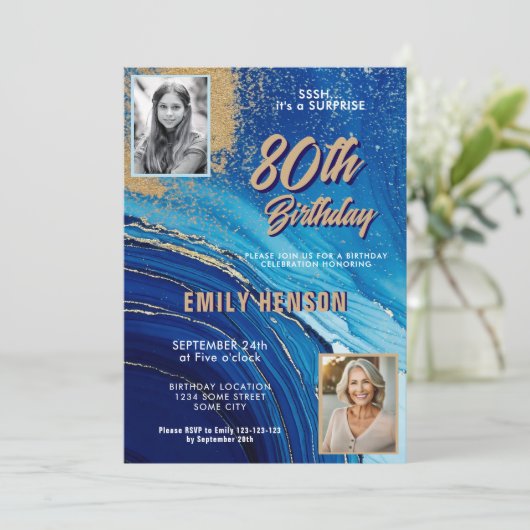 Invitation Parties scintillant en marbre bleu or 2 Photo 80e (Debout devant)