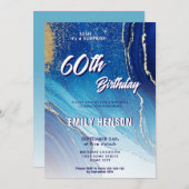 Invitation Parties scintillant en marbre bleu or 60e annivers (Devant / Derrière)