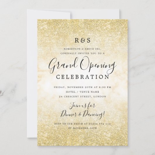 Invitation Parties scintillant en marbre doré Grand ouverture (Devant)