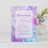 Invitation Parties scintillant en marbre lavande turquoise ro (Debout devant)