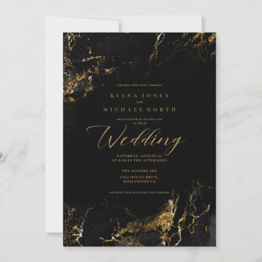 Invitation Parties scintillant en marbre Mariage Black Gold I (Devant)