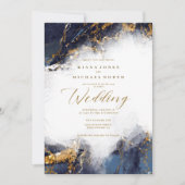 Invitation Parties scintillant en marbre Mariage Marine Blue (Devant)