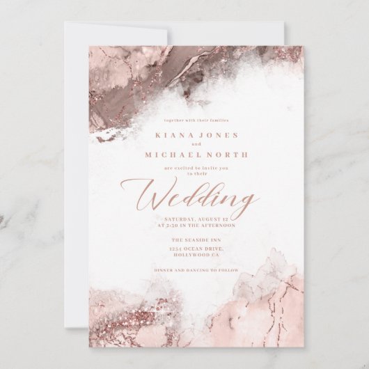 Invitation Parties scintillant en marbre Mariage Rose Gold ID (Devant)