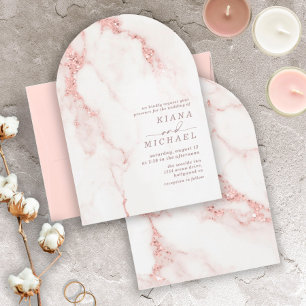 Invitation Parties scintillant en marbre moderne Mariage Rose