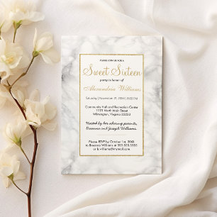Invitation Parties scintillant en marbre noir blanc or Sweet