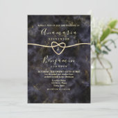 Invitation Parties scintillant en marbre or Mariage noir (Debout devant)