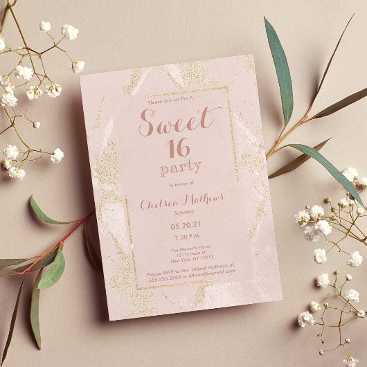 Invitation Parties scintillant en marbre rose vif moderne Swe