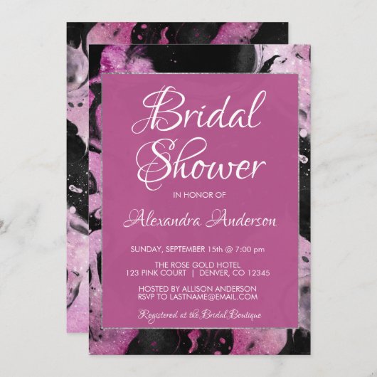 Invitation Parties scintillant en marbre violet Fête de Fête  (Devant / Derrière)