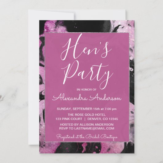 Invitation Parties scintillant en marbre violet Sparkle Hen's (Devant)